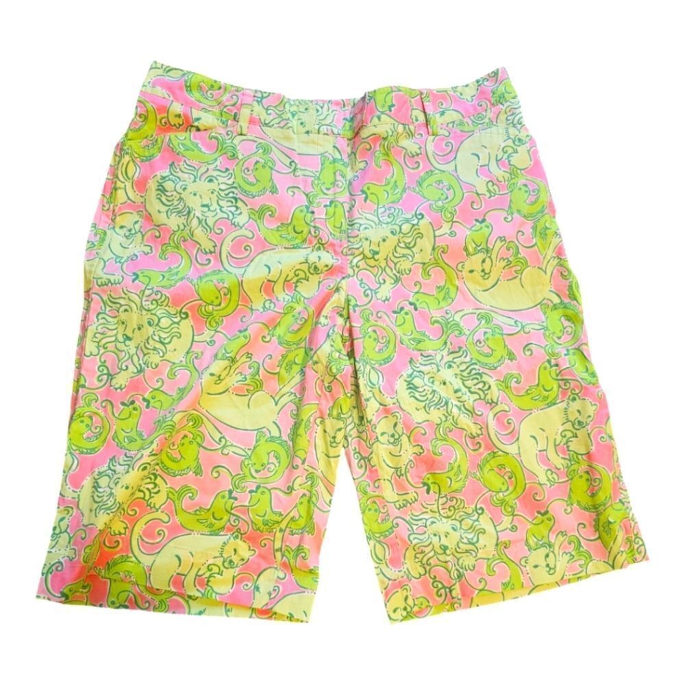 LILLY PULITZER Pink Green Koi Fish Lion Print Bermuda‎ Shorts - Size 4